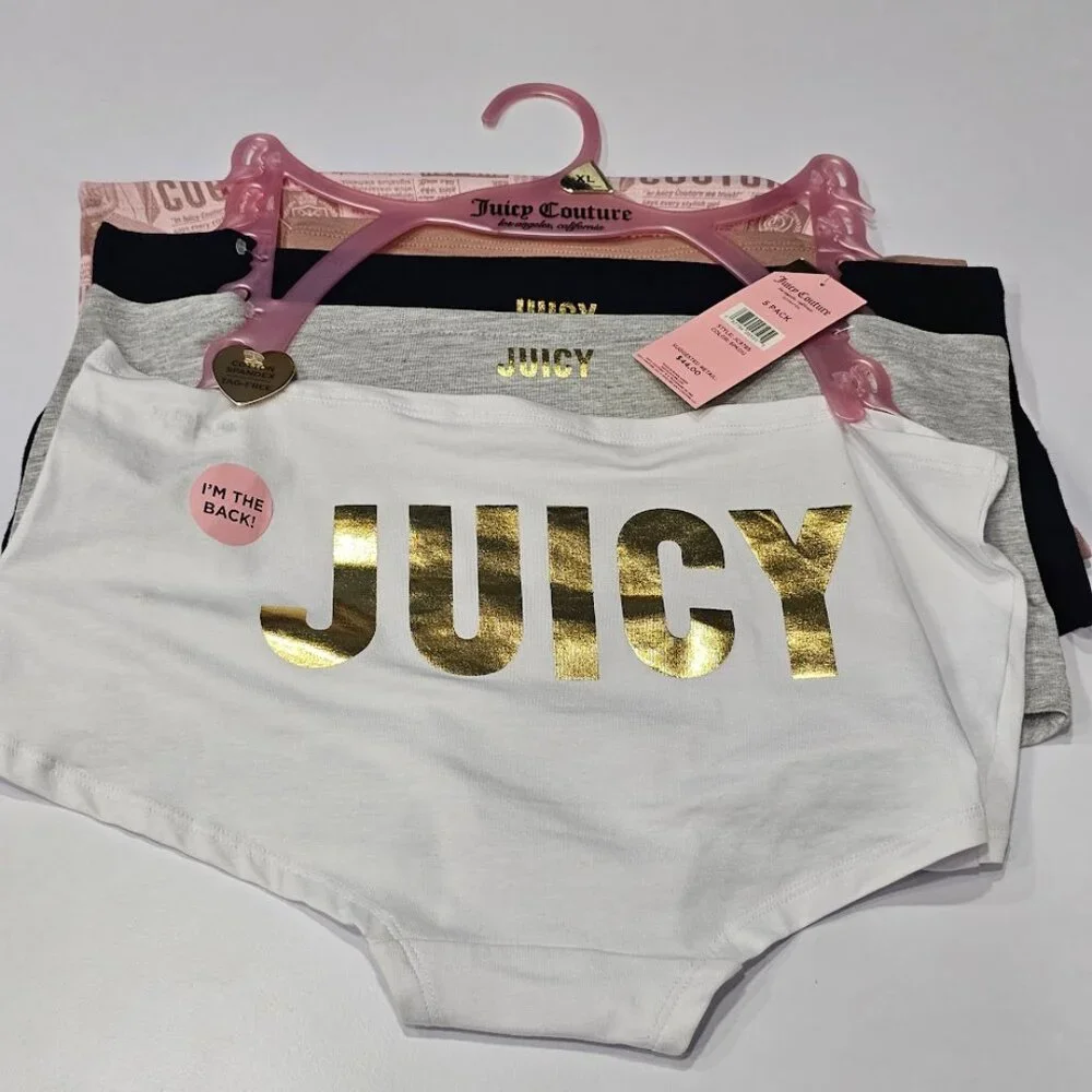 Juicy Couture Boy Shorts Panties 5Pk Logo Underwear Size XL